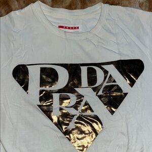 Prada White T-Shirt with Black and Gold Logo